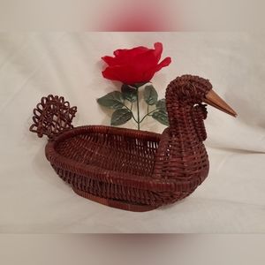 - Vintage Woven Wicker Ratten Bird Basket- Trinket Dish Tan 9 x 5